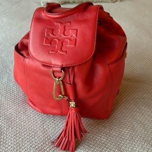 Tory Burch True Red leather back pack. Almost vintage. cannot be found.